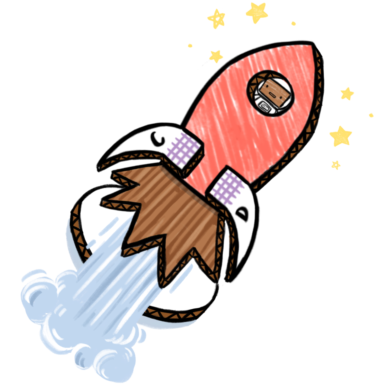 Cardboard rocket ship blasting off